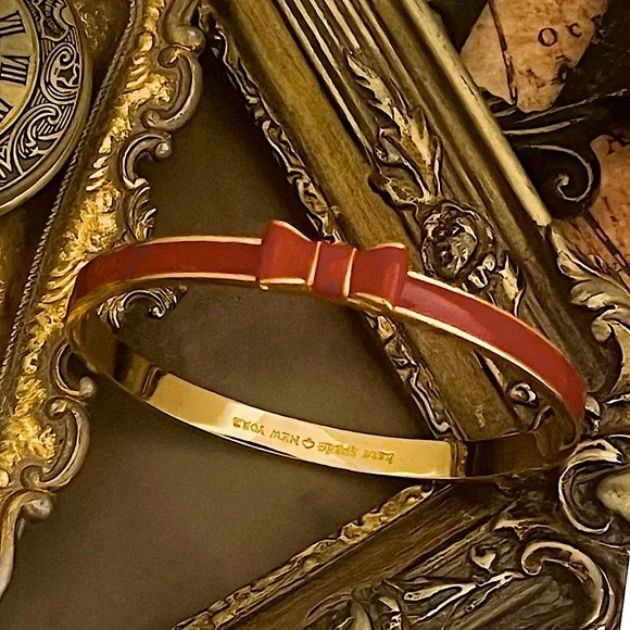 KATE SPADE • Red Take a Bow Bangle Stacking Layering Gold Bracelet - Picture 4 of 4